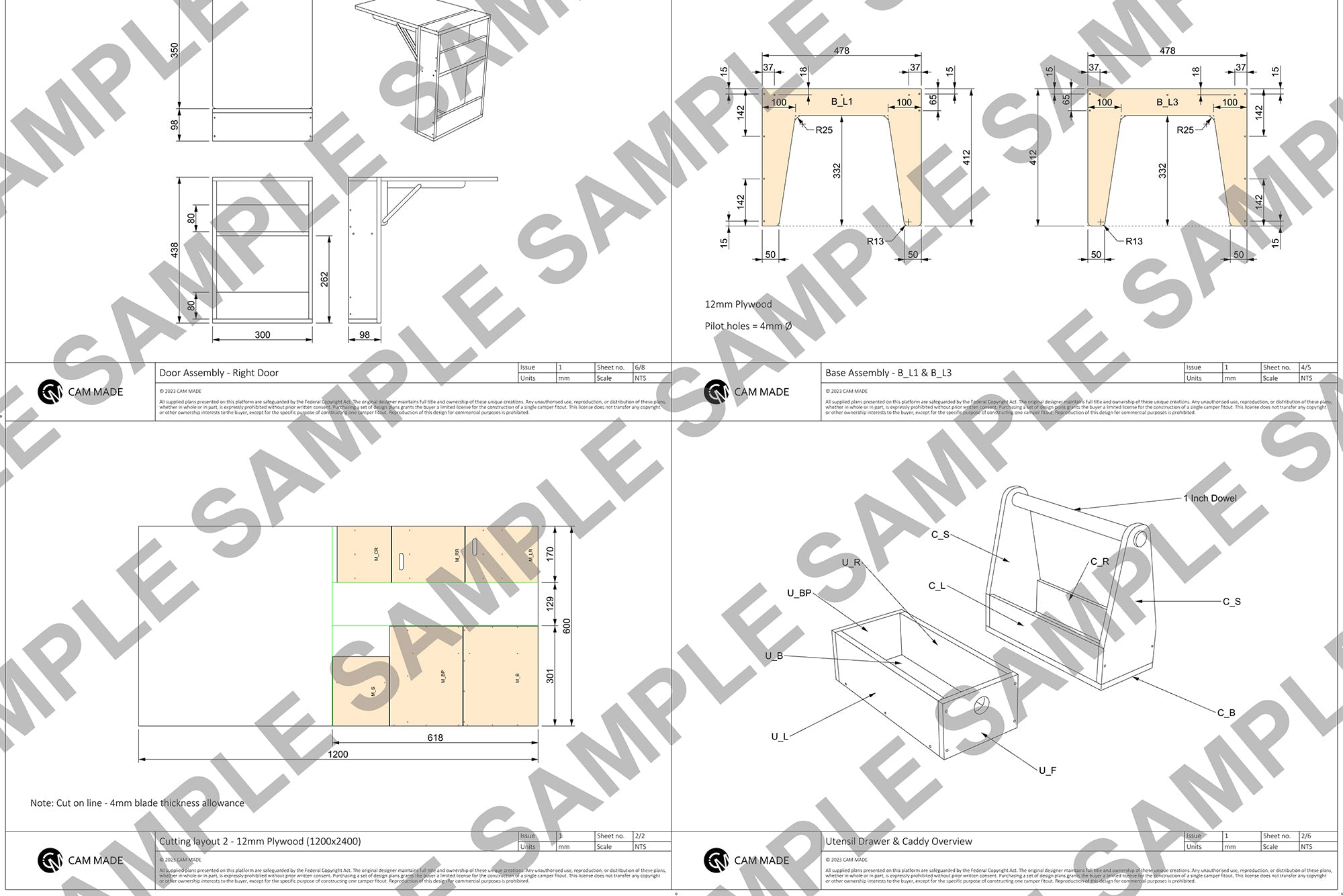 DIY Portable Camp Kitchen Plans (Metric mm)
