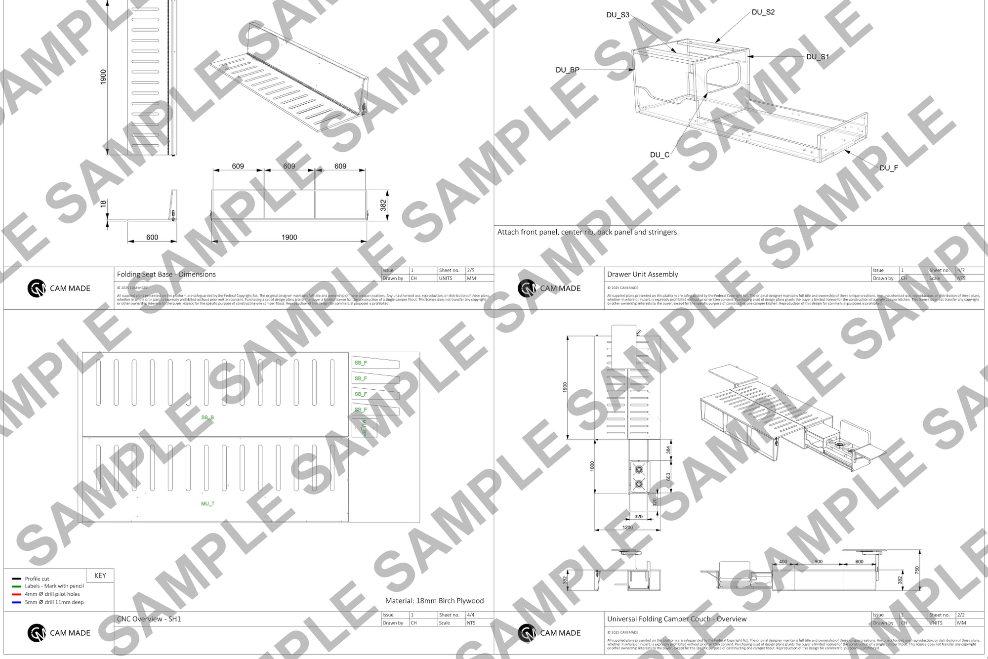 DIY Folding Camper Van Couch Module Plans (Right Side)