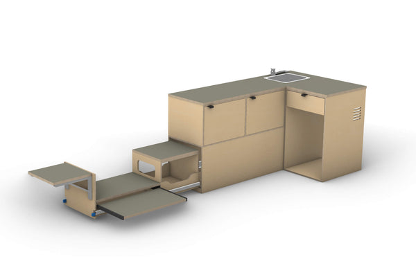 Van Conversion Bundle - Kitchen, Wardrobe, Couch / Bed render. Kitchen Unit.