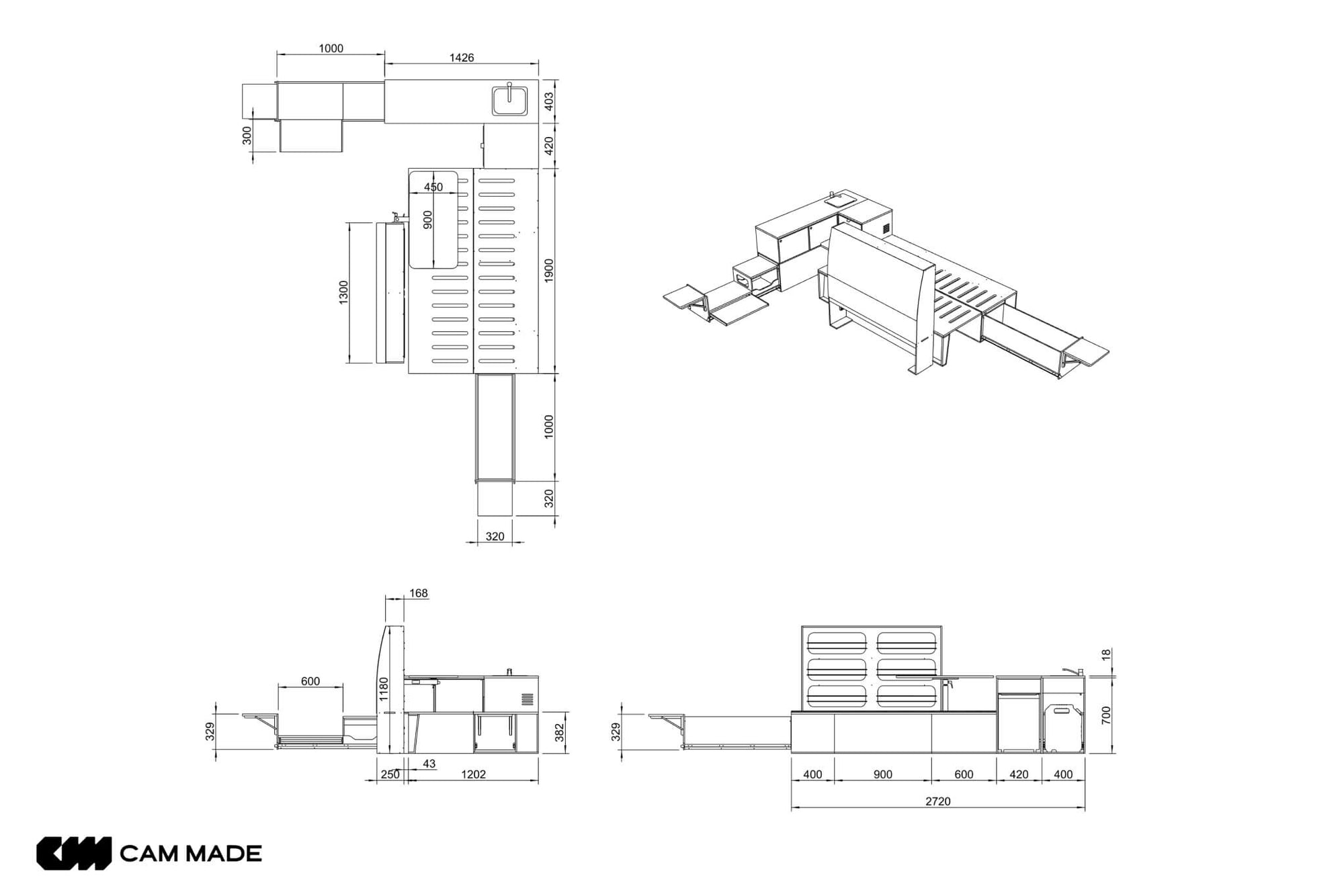 Van Conversion Bundle - Dimensions for kitchen, Wardrobe, Couch / Bed render.
