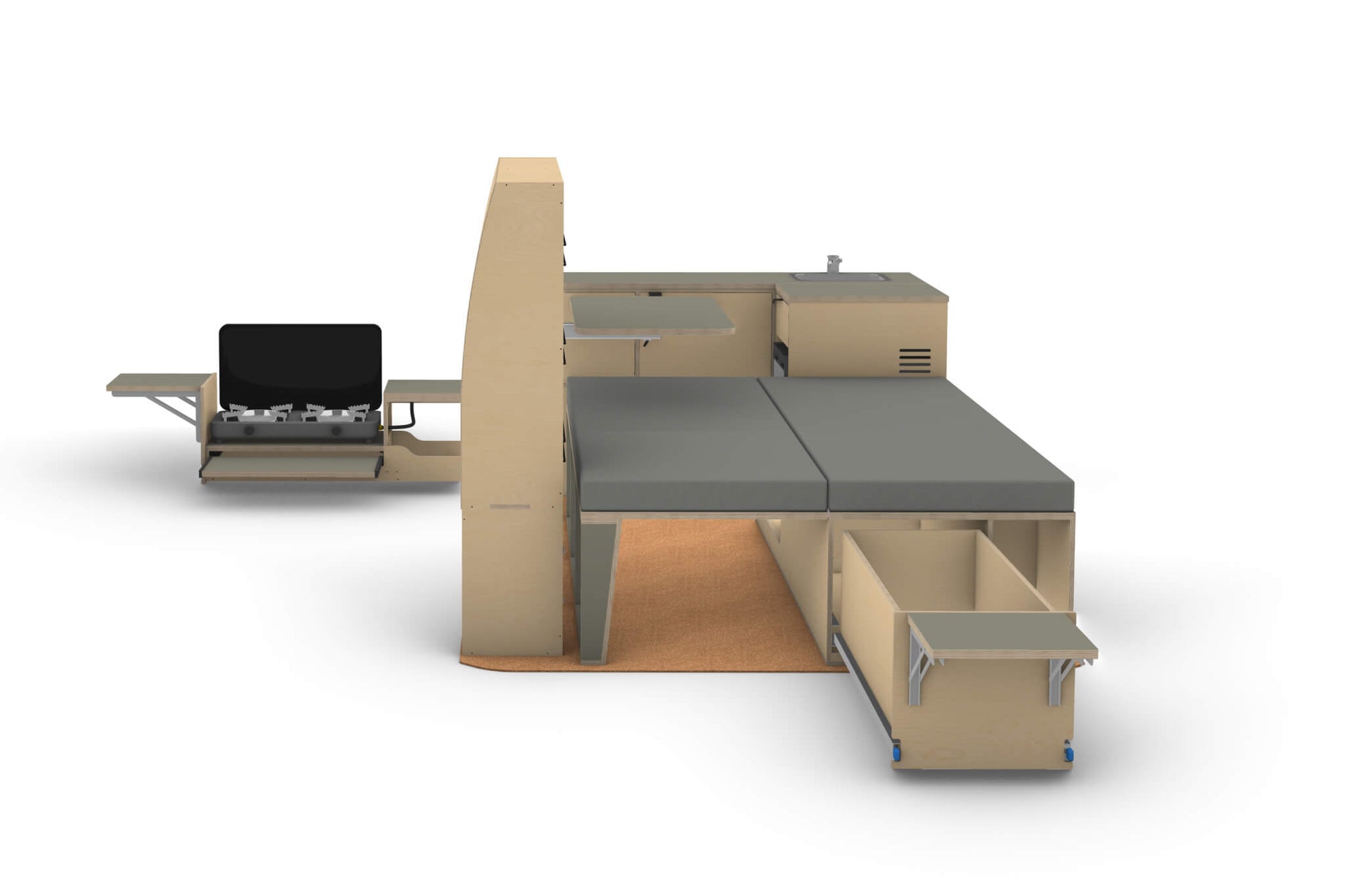 Van Conversion Bundle - Kitchen, Wardrobe, Couch / Bed render.
