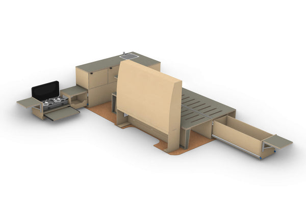 Van Conversion Bundle - Kitchen, Wardrobe, Couch / Bed render.