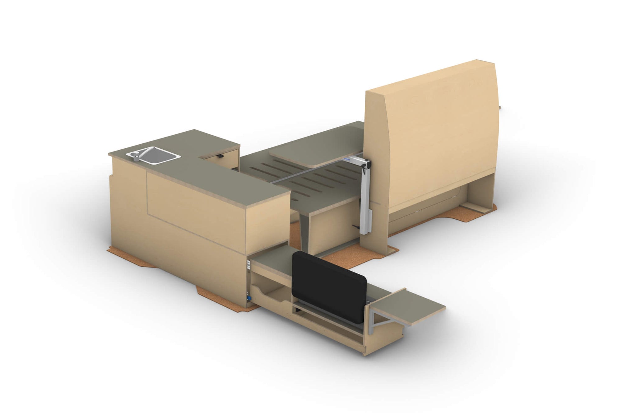 Van Conversion Bundle - Kitchen, Wardrobe, Couch / Bed render.