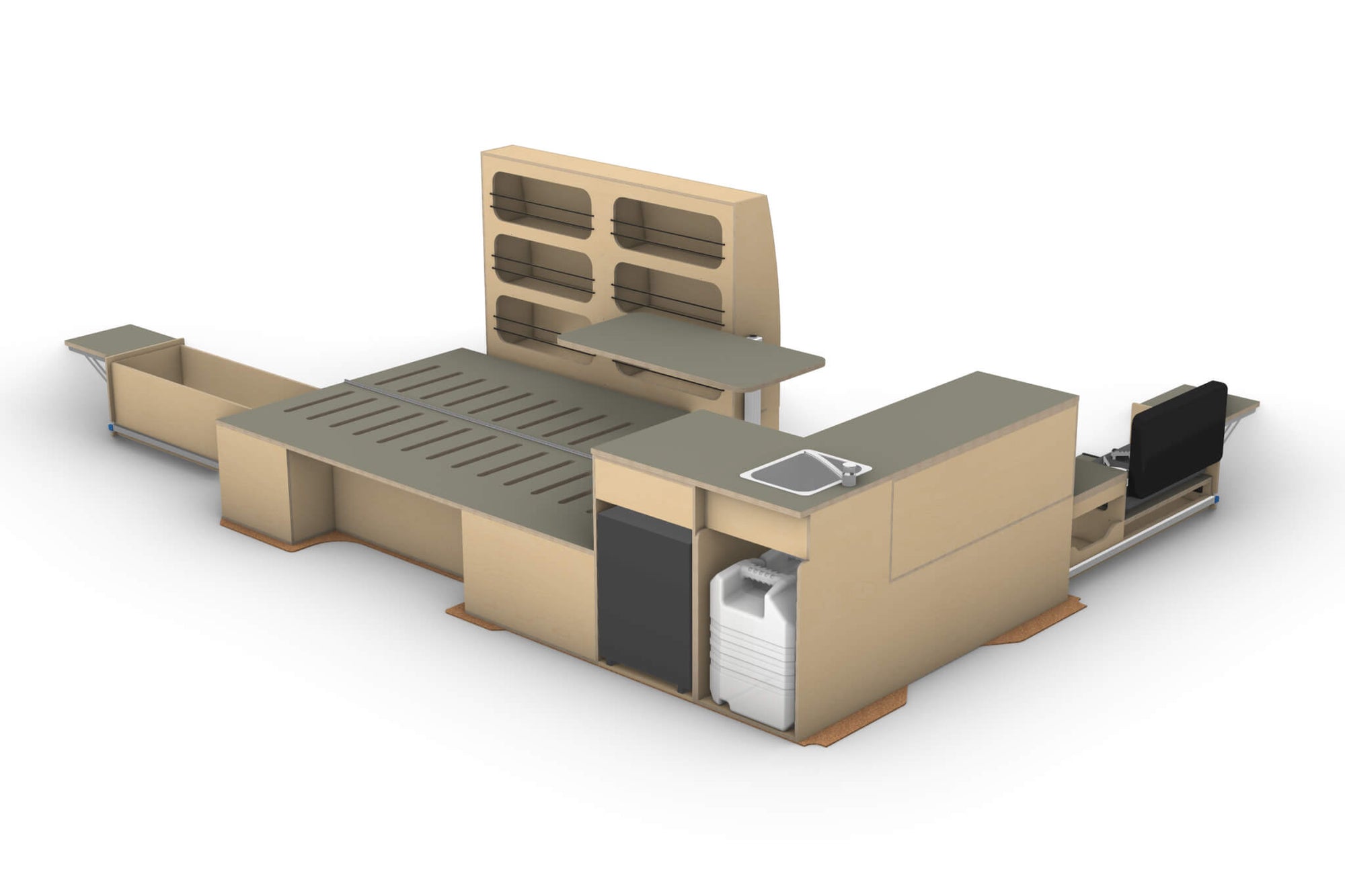 Van Conversion Bundle - Kitchen, Wardrobe, Couch / Bed render.