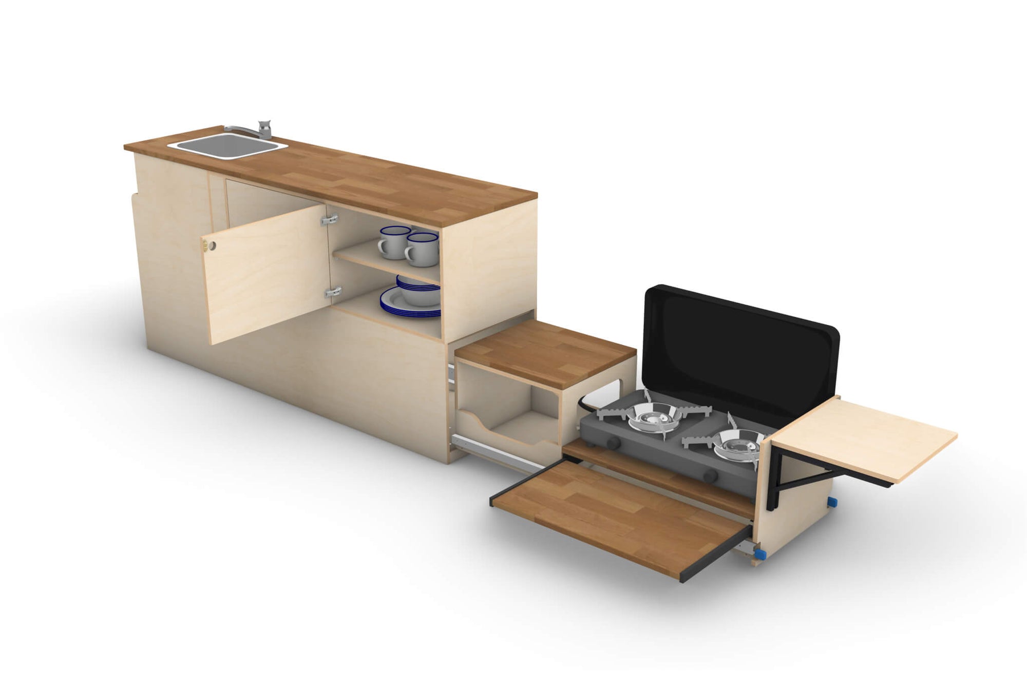 Universal Camper Kitchen Module Plans (Right-Side Opening)