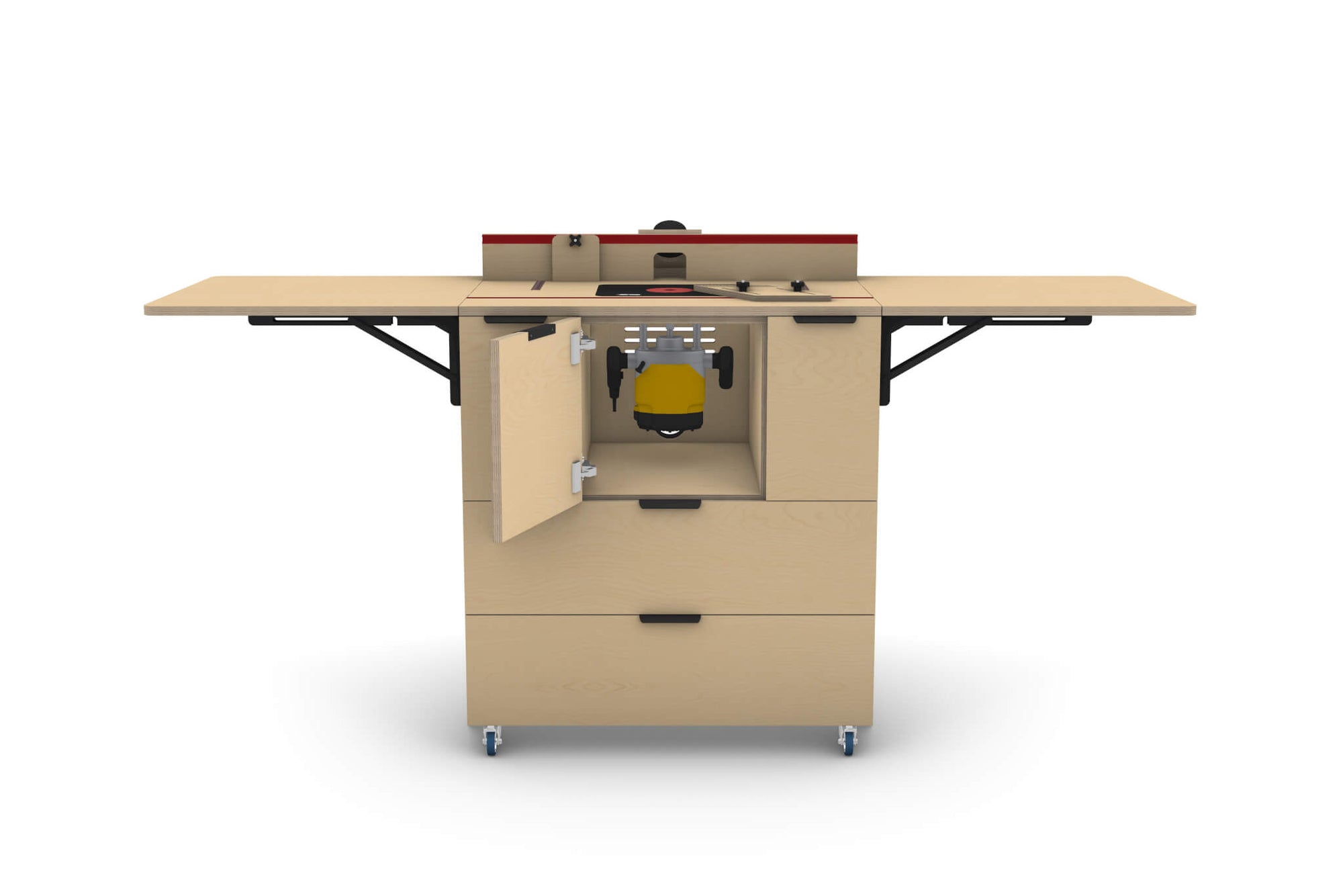Front view of render for Router Trolley plans by Cam Made.