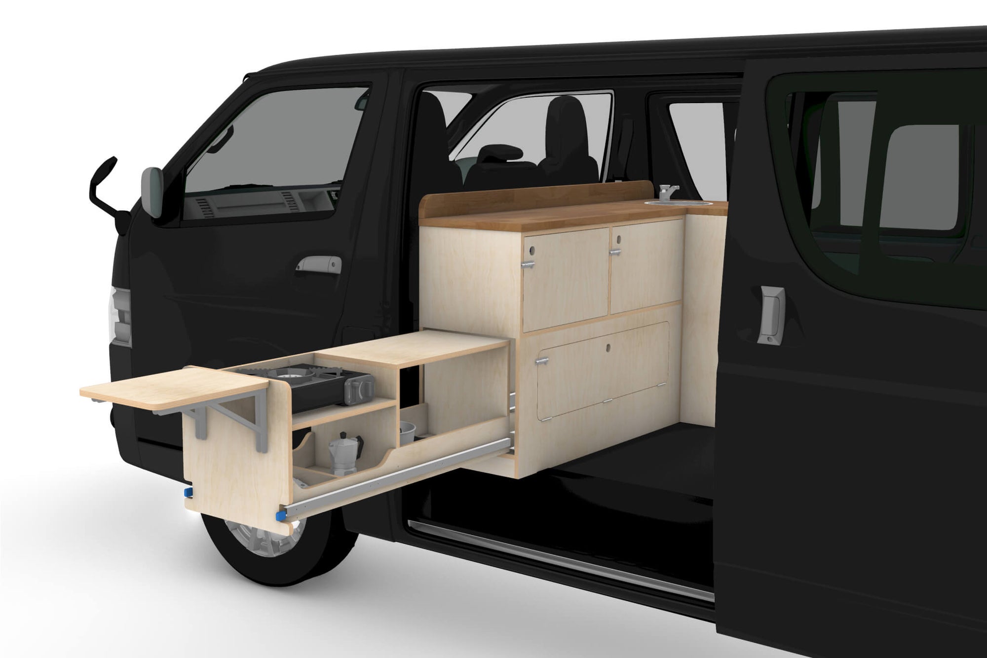 Pull-Out Camper Van Kitchen Module Plans (Left Side Opening)